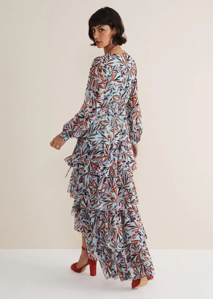 Phase Eight Dresses Jada Leaf Print Tiered Maxi Dress Aquamulti 8211 Women