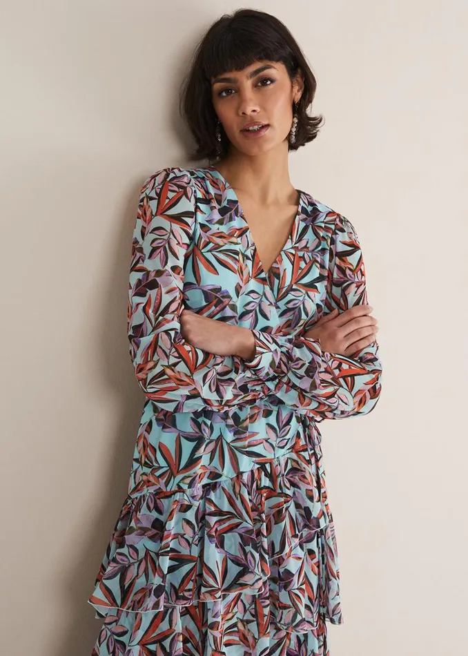 Phase Eight Dresses Jada Leaf Print Tiered Maxi Dress Aquamulti 8211 Women