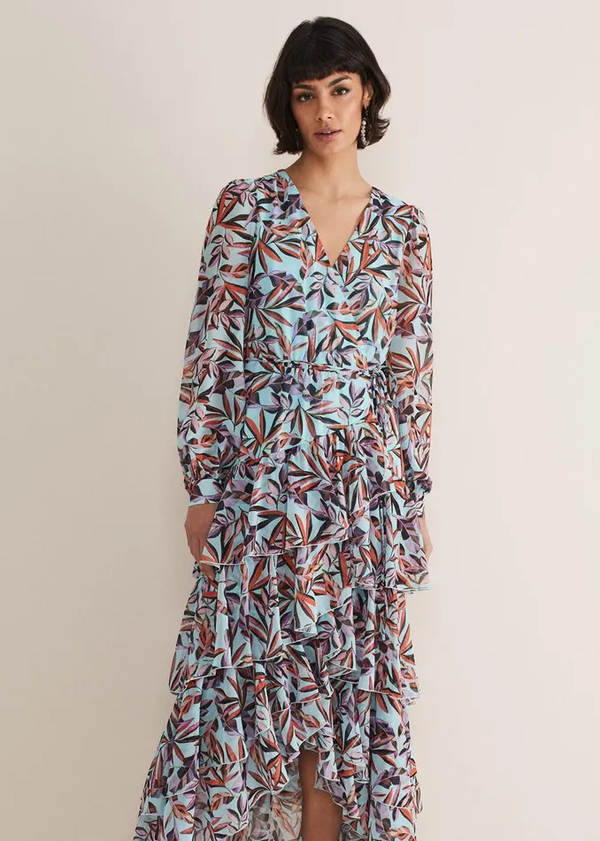 Phase Eight Dresses Jada Leaf Print Tiered Maxi Dress Aquamulti 8211 Women