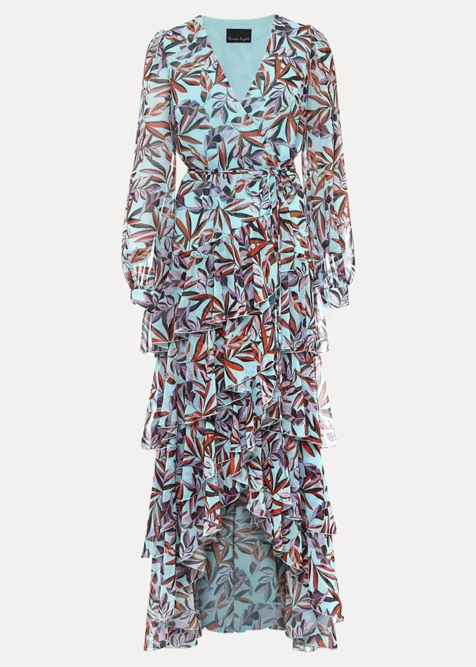 Phase Eight Dresses Jada Leaf Print Tiered Maxi Dress Aquamulti 8211 Women