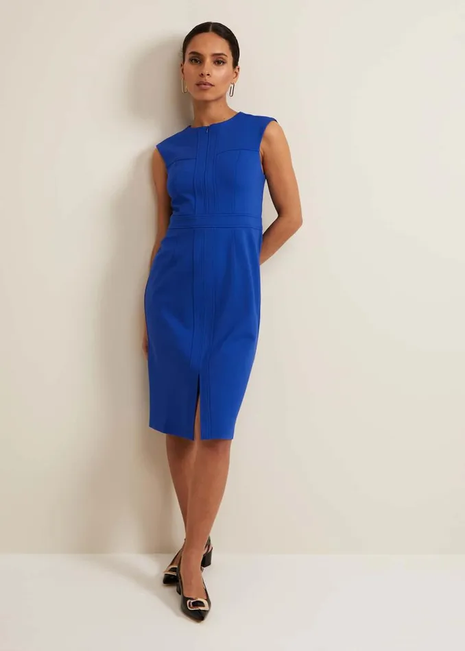 Phase Eight Dresses Karmie Ponte Fitted Pencil Dress Petite Blue 8211 Women