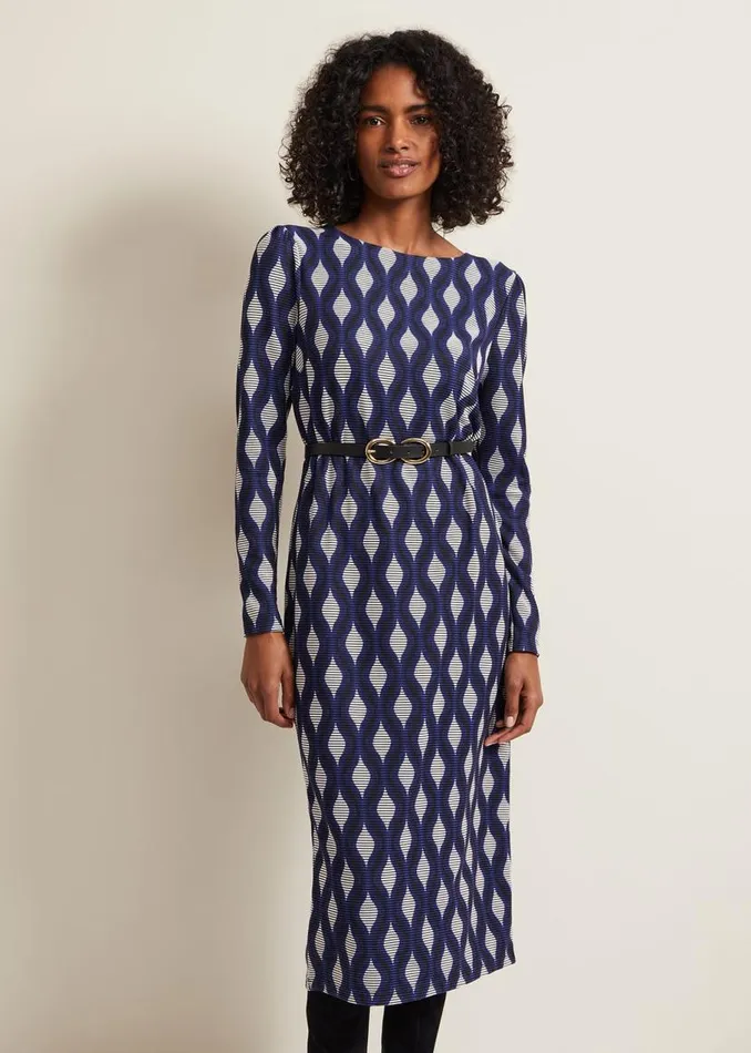 Phase Eight Dresses Kelly Geo Midi Shift Dress Blue 8211 Women