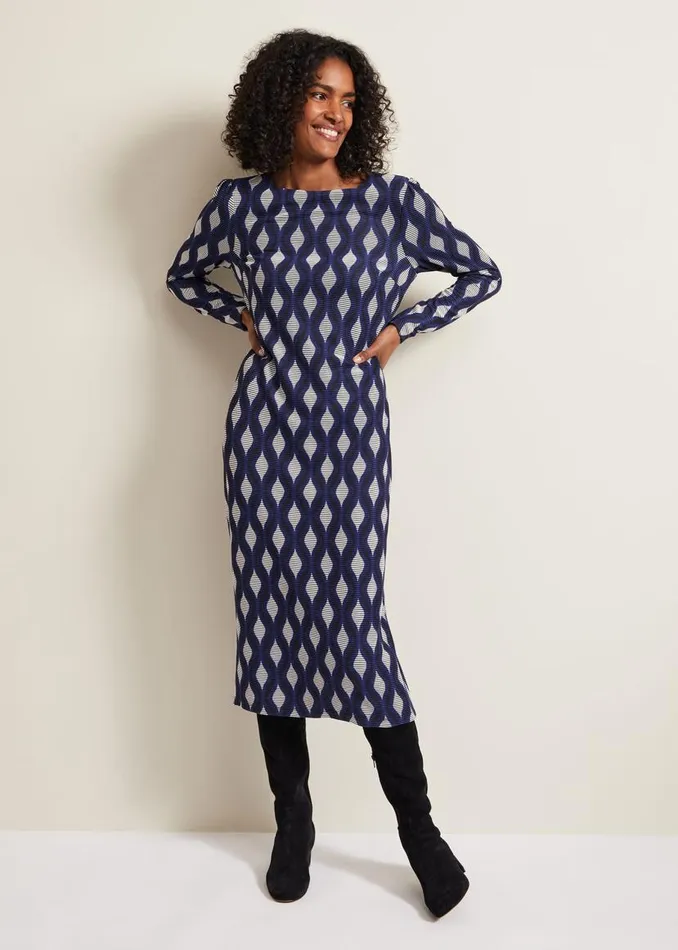 Phase Eight Dresses Kelly Geo Midi Shift Dress Blue 8211 Women
