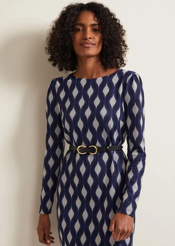 Phase Eight Dresses Kelly Geo Midi Shift Dress Blue 8211 Women