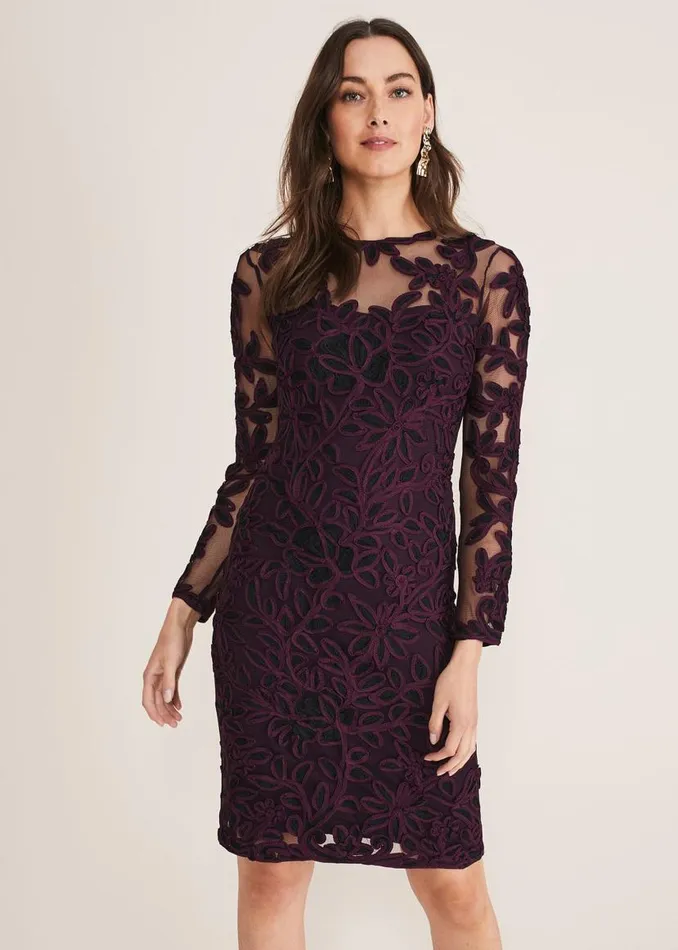 Phase Eight Dresses Madison Tapework Dress Blackplum 8211 Women