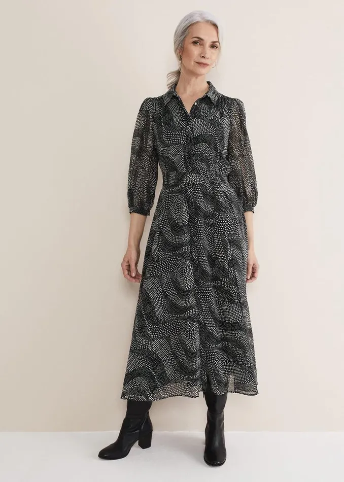 Phase Eight Dresses Miriam Chiffon Shirt Midi Dress Blackivory 8211 Women