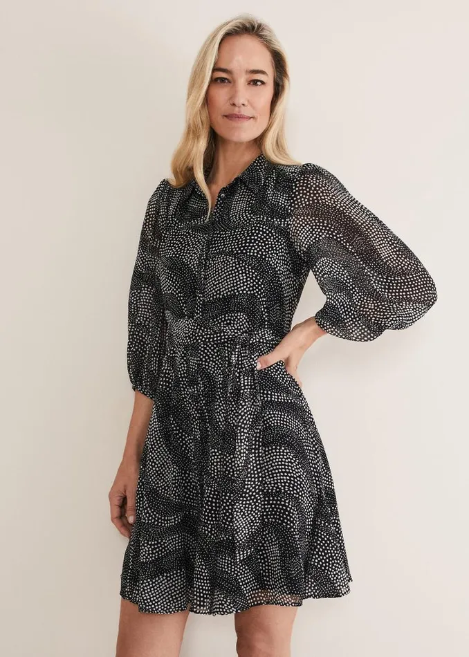 Phase Eight Dresses Miriam Chiffon Shirt Mini Dress Blackivory 8211 Women