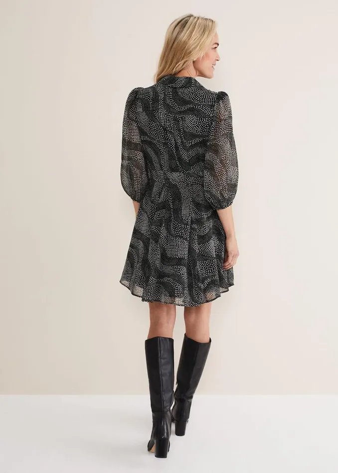 Phase Eight Dresses Miriam Chiffon Shirt Mini Dress Blackivory 8211 Women