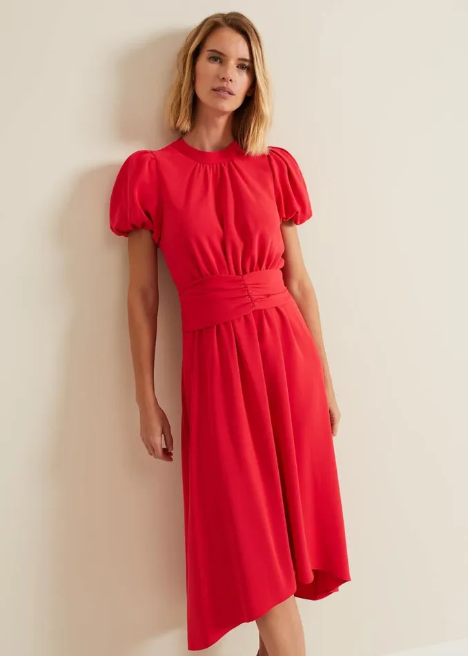 Phase Eight Dresses Paulina Coral Puff Sleeve Midi Dress Coral 8211 Women