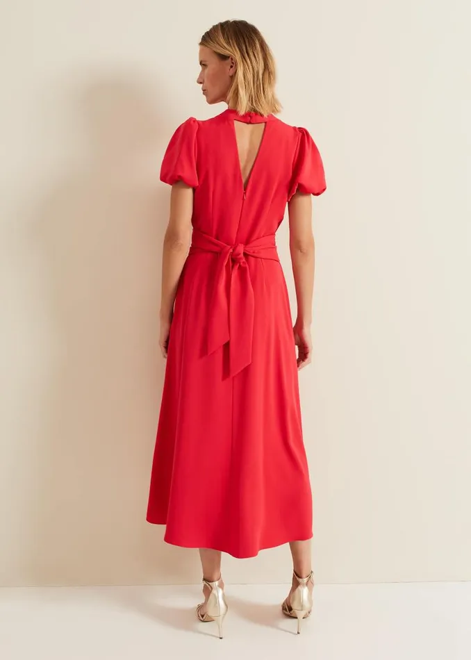 Phase Eight Dresses Paulina Coral Puff Sleeve Midi Dress Coral 8211 Women