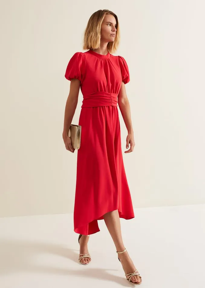 Phase Eight Dresses Paulina Coral Puff Sleeve Midi Dress Coral 8211 Women