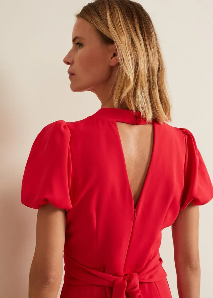 Phase Eight Dresses Paulina Coral Puff Sleeve Midi Dress Coral 8211 Women