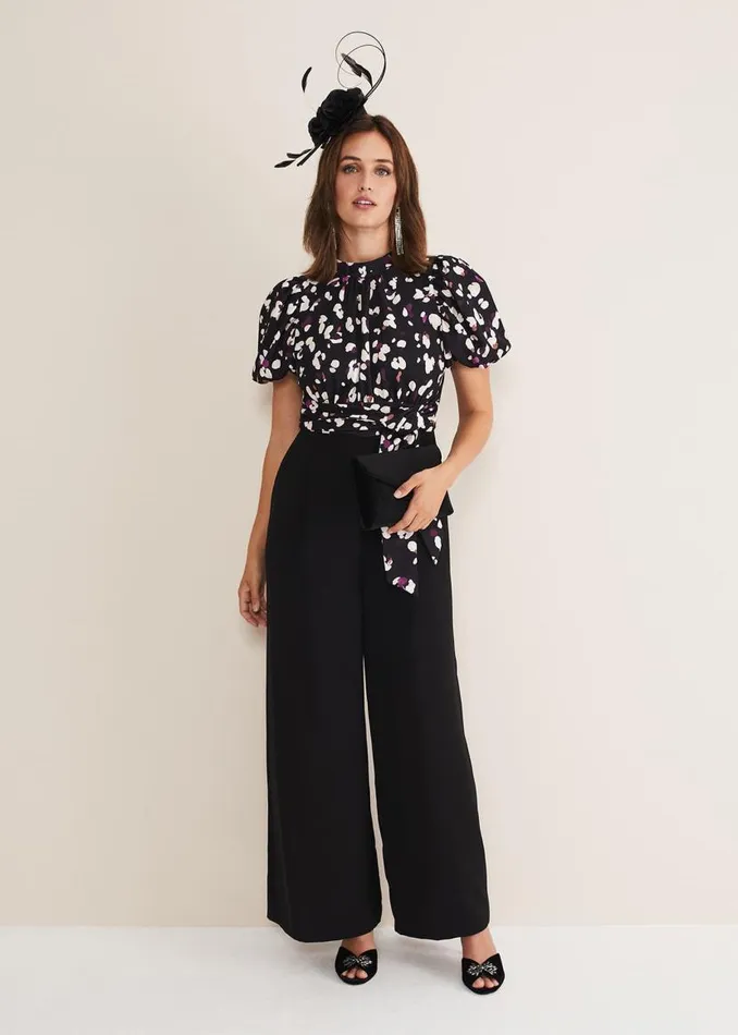 Phase Eight Dresses Paulina Puff Sleeve Animal Jumpsuit Blackmulti 8211 Women
