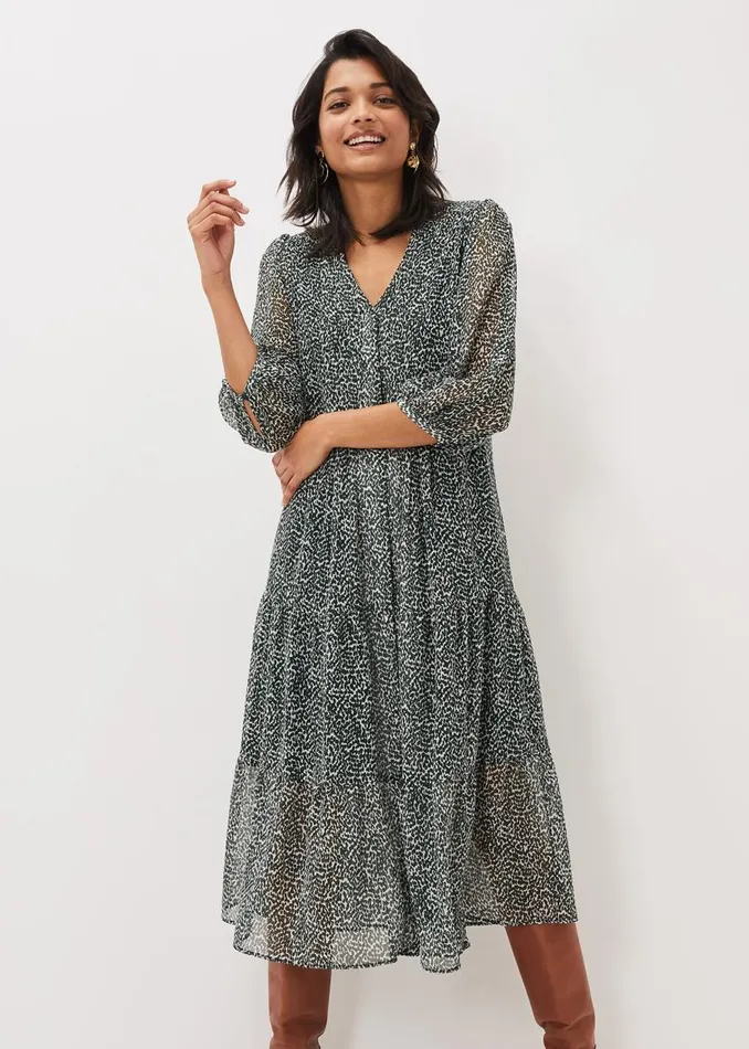 Phase Eight Dresses Penele Ditsy Print Chiffon Midi Dress Greenivory 8211 Women