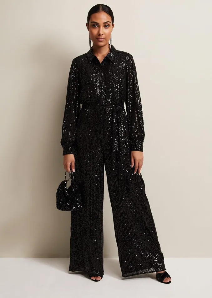 Phase Eight Dresses Petite Alessandra Black Sequin Jumpsuit Black 8211 Women