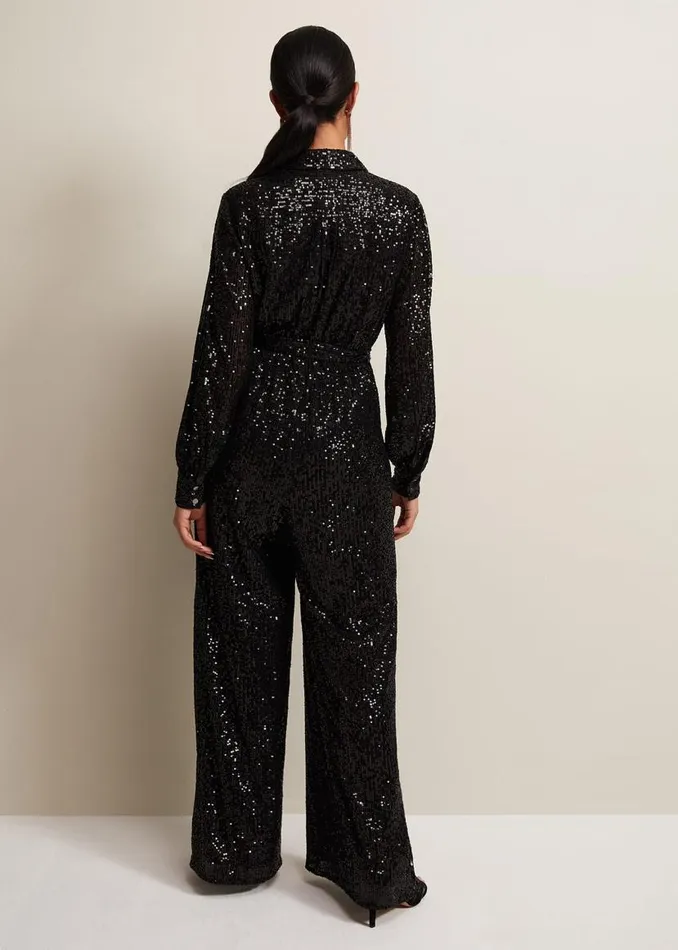 Phase Eight Dresses Petite Alessandra Black Sequin Jumpsuit Black 8211 Women