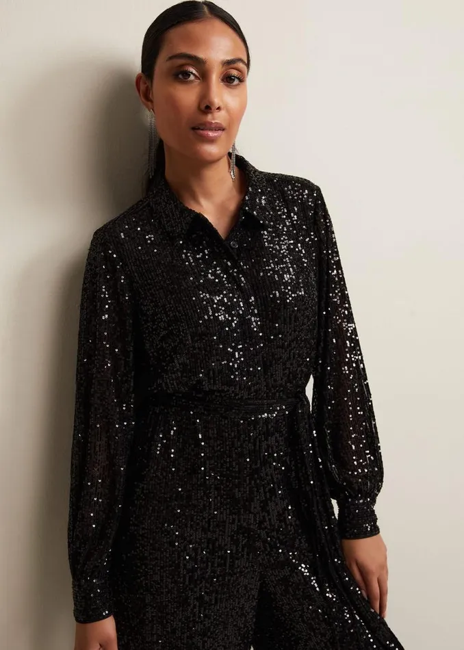 Phase Eight Dresses Petite Alessandra Black Sequin Jumpsuit Black 8211 Women