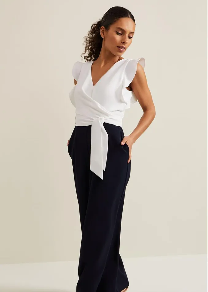 Phase Eight Dresses Petite Ayla Ruffle Colourblock Jumpsuit Navyivory 8211 Women Phase Eight Dresses Petite Ayla Ruffle Colourblock Jumpsuit Navyivory 8211 Women