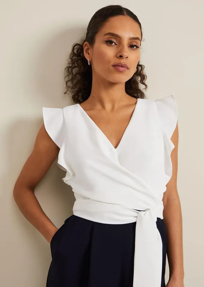 Phase Eight Dresses Petite Ayla Ruffle Colourblock Jumpsuit Navyivory 8211 Women Phase Eight Dresses Petite Ayla Ruffle Colourblock Jumpsuit Navyivory 8211 Women