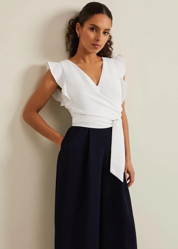 Phase Eight Dresses Petite Ayla Ruffle Colourblock Jumpsuit Navyivory 8211 Women Phase Eight Dresses Petite Ayla Ruffle Colourblock Jumpsuit Navyivory 8211 Women