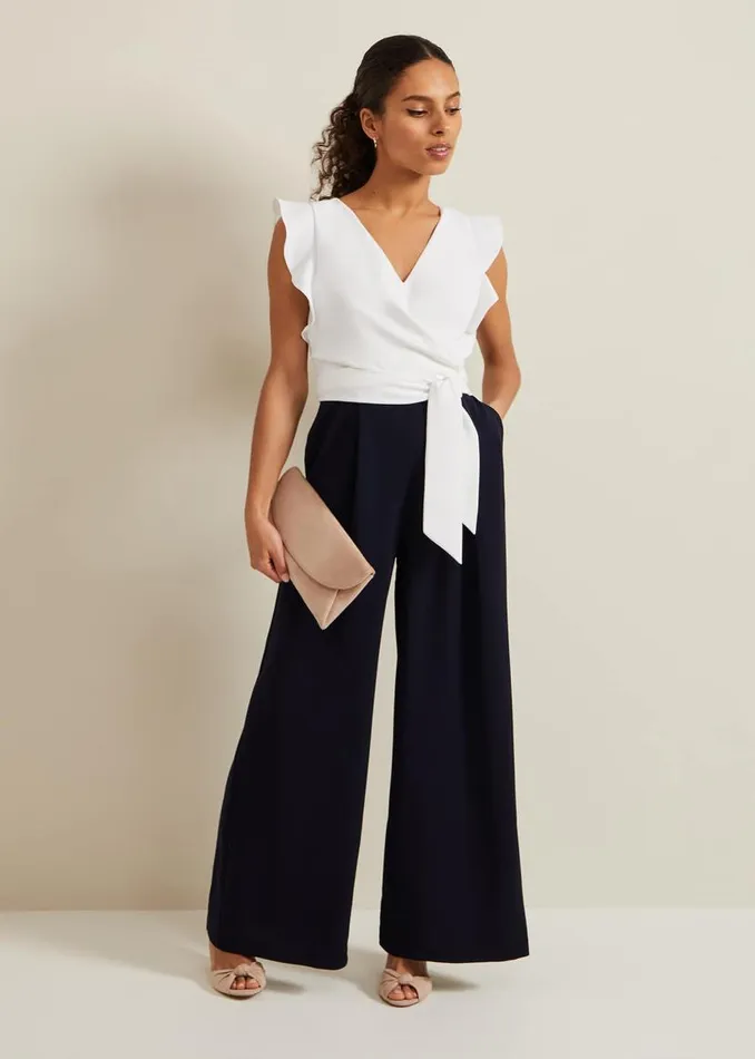 Phase Eight Dresses Petite Ayla Ruffle Colourblock Jumpsuit Navyivory 8211 Women Phase Eight Dresses Petite Ayla Ruffle Colourblock Jumpsuit Navyivory 8211 Women
