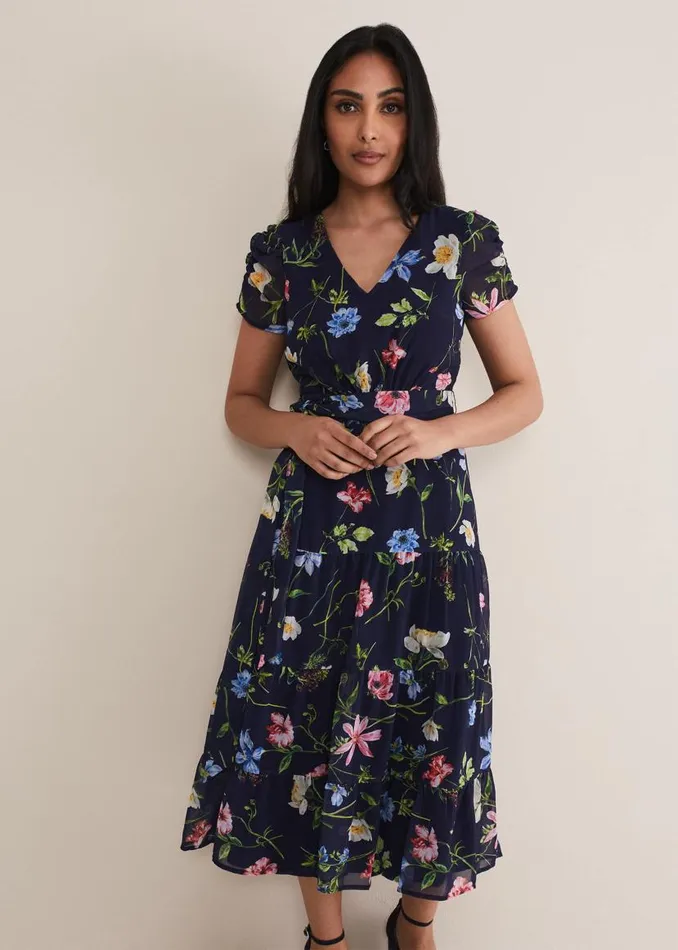 Phase Eight Dresses Petite Lola Floral Tiered Midi Dress Navymulti 8211 Women Phase Eight Dresses Petite Lola Floral Tiered Midi Dress Navymulti 8211 Women