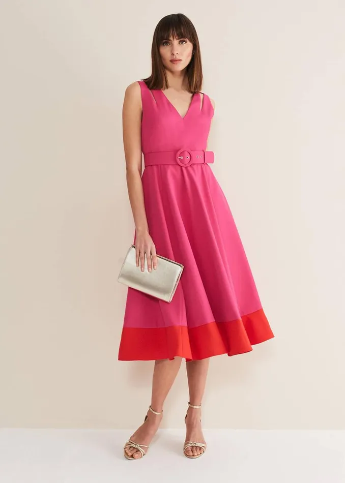 Phase Eight Dresses Raquel Belted Fit And Flare Dress Fuchsiared 8211 Women