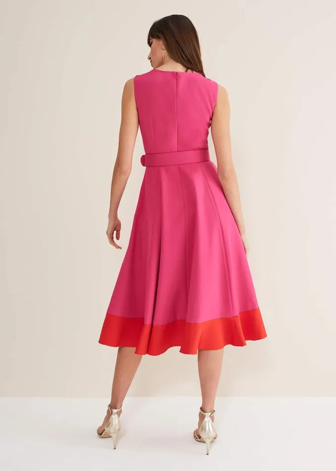 Phase Eight Dresses Raquel Belted Fit And Flare Dress Fuchsiared 8211 Women