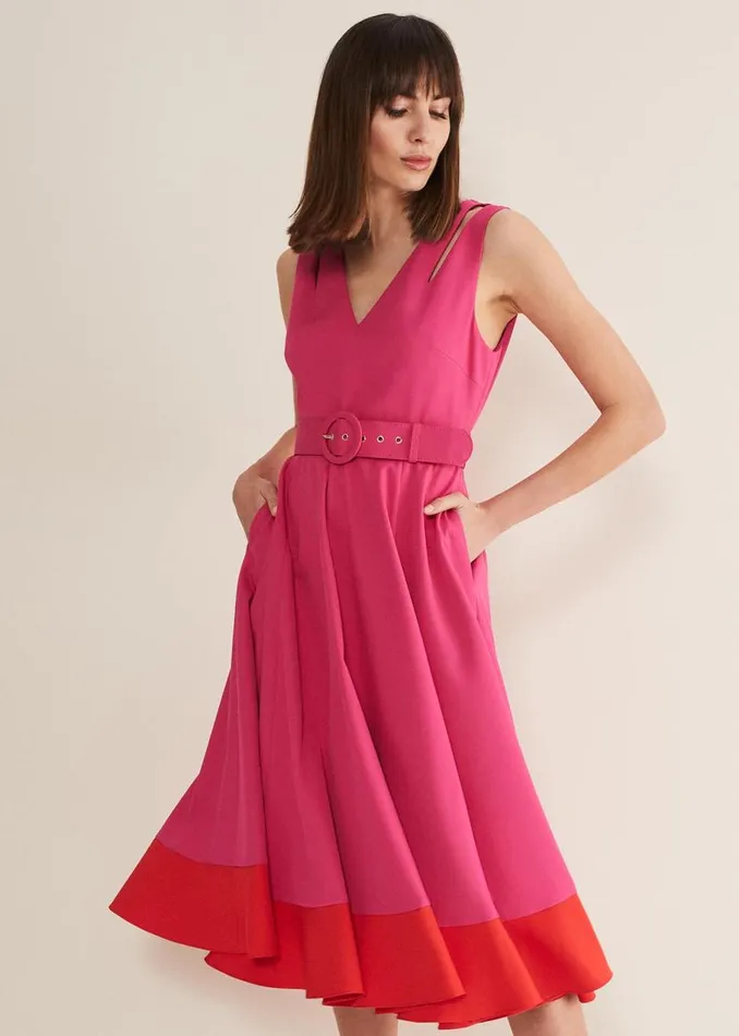 Phase Eight Dresses Raquel Belted Fit And Flare Dress Fuchsiared 8211 Women