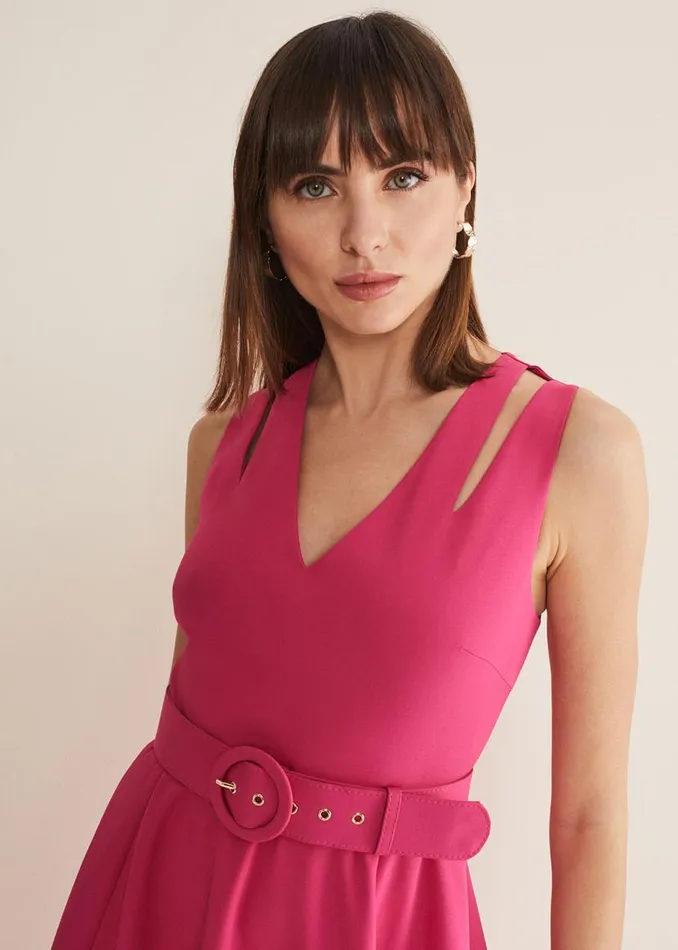 Phase Eight Dresses Raquel Belted Fit And Flare Dress Fuchsiared 8211 Women