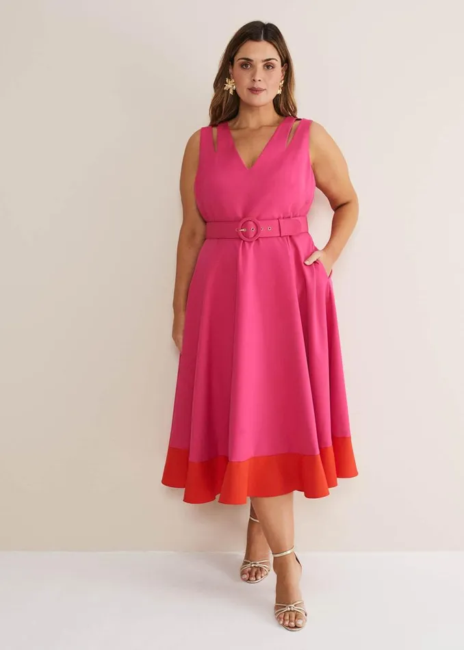 Phase Eight Dresses Raquel Belted Fit And Flare Dress Fuchsiared 8211 Women