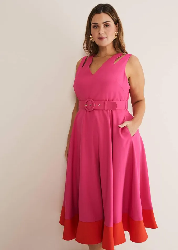 Phase Eight Dresses Raquel Belted Fit And Flare Dress Fuchsiared 8211 Women