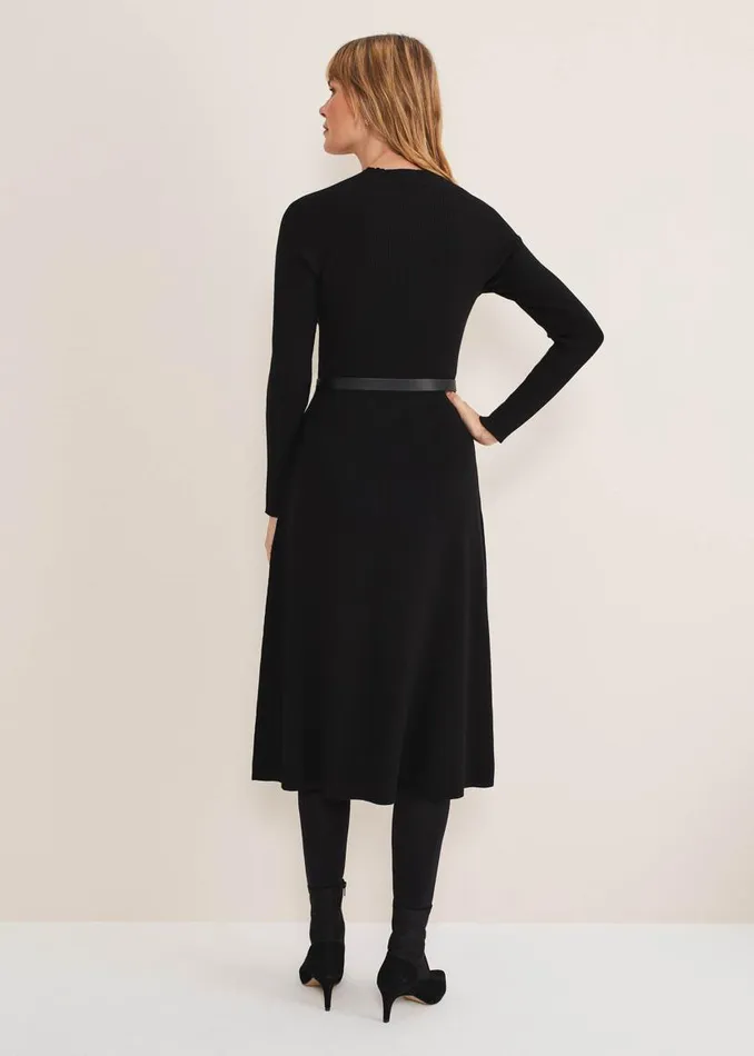 Phase Eight Dresses Reese Ribbed Maxi Belted Knit Dress Black 8211 Women