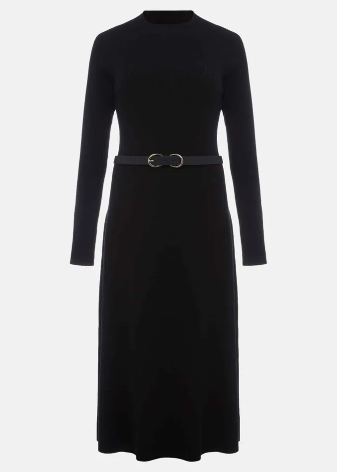 Phase Eight Dresses Reese Ribbed Maxi Belted Knit Dress Black 8211 Women