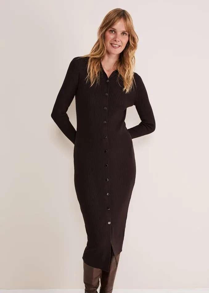 Phase Eight Dresses Rosa Ribbed Button Through Dress Chocolate 8211 Women