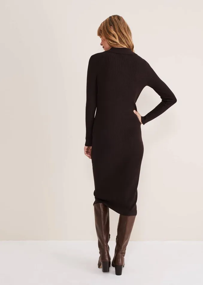 Phase Eight Dresses Rosa Ribbed Button Through Dress Chocolate 8211 Women