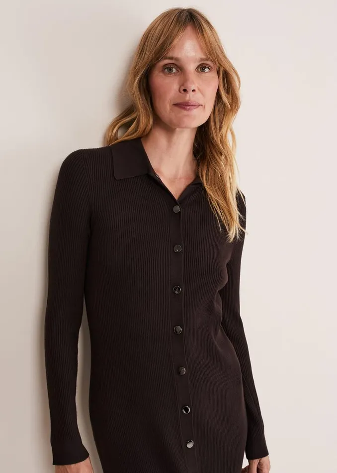 Phase Eight Dresses Rosa Ribbed Button Through Dress Chocolate 8211 Women
