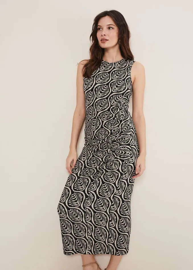 Phase Eight Dresses Rubie Geo Bodycon Midi Dress Blackneutral 8211 Women