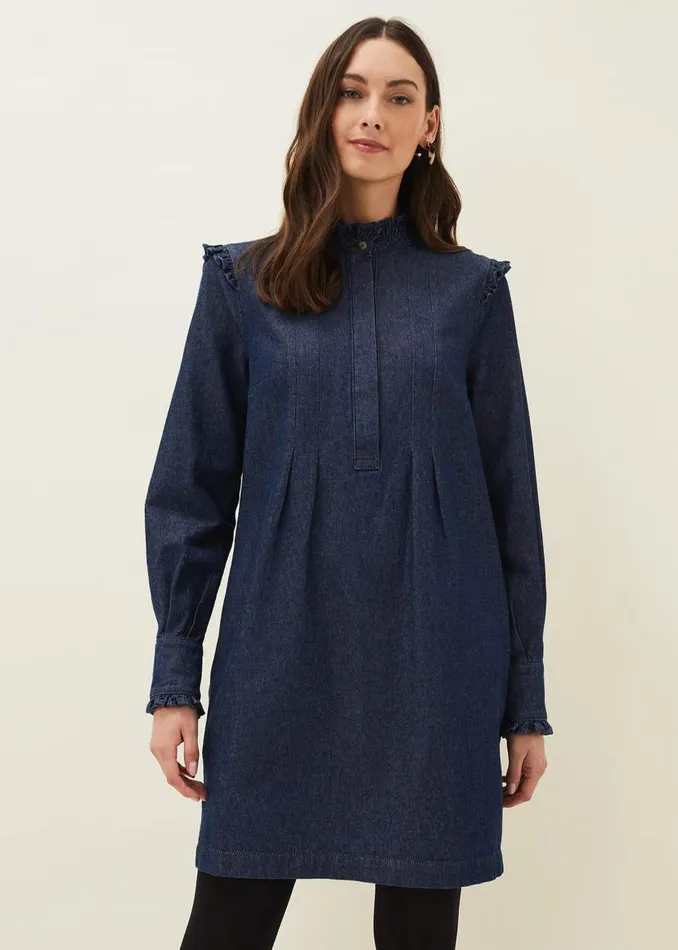 Phase Eight Dresses Saige Denim Frill Detail Dress Indigo 8211 Women