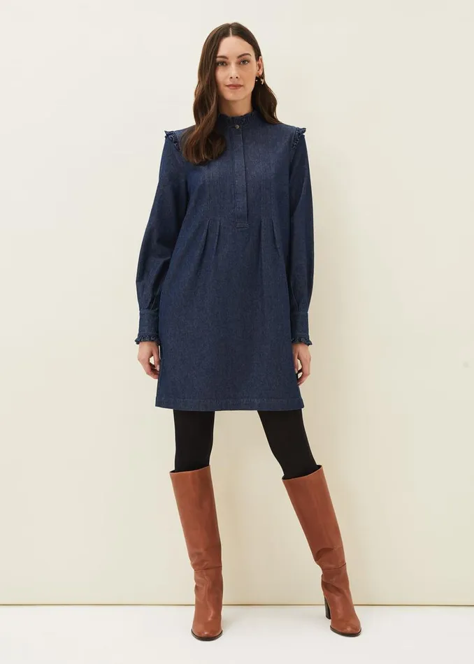 Phase Eight Dresses Saige Denim Frill Detail Dress Indigo 8211 Women