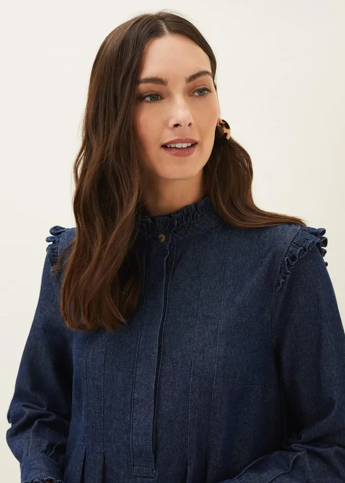 Phase Eight Dresses Saige Denim Frill Detail Dress Indigo 8211 Women