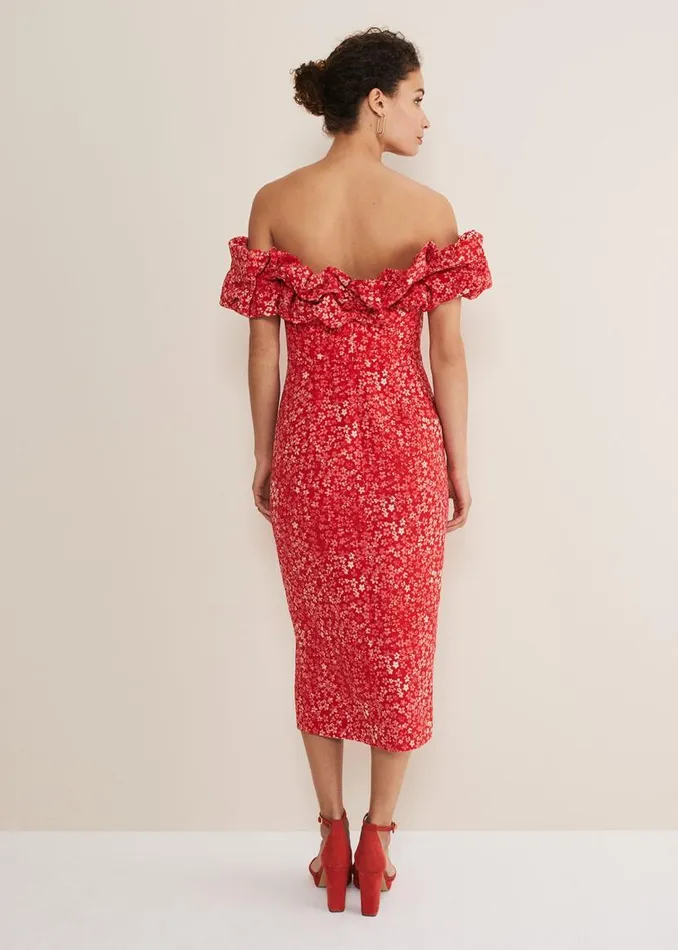 Phase Eight Dresses Senita Off Shoulder Ditsy Dress Redmulti 8211 Women