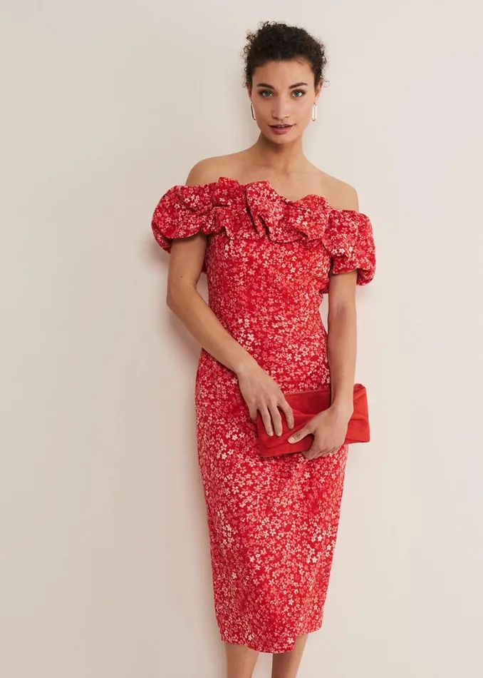 Phase Eight Dresses Senita Off Shoulder Ditsy Dress Redmulti 8211 Women