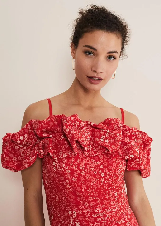 Phase Eight Dresses Senita Off Shoulder Ditsy Dress Redmulti 8211 Women