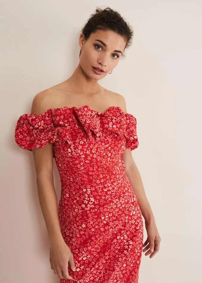 Phase Eight Dresses Senita Off Shoulder Ditsy Dress Redmulti 8211 Women