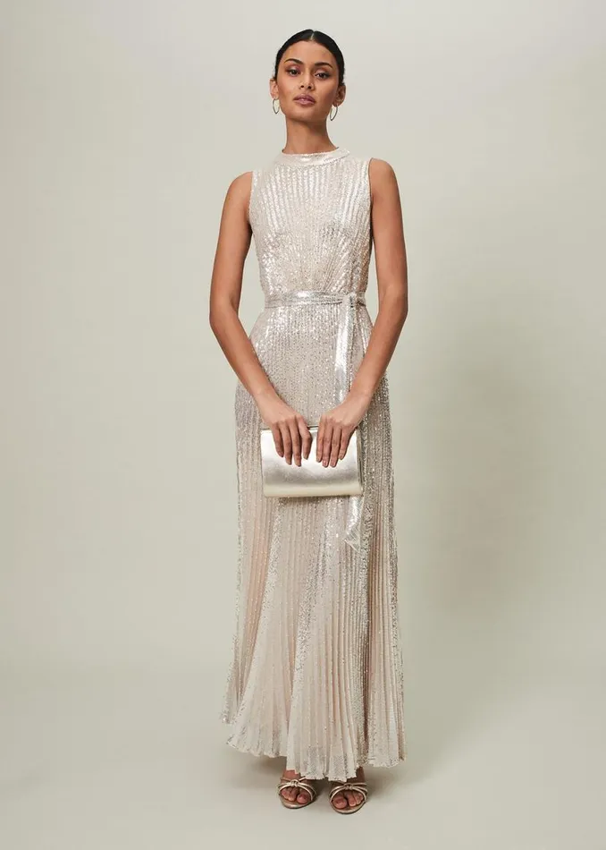 Phase Eight Dresses Simara Sequin Maxi Dress Soft Gold 8211 Women