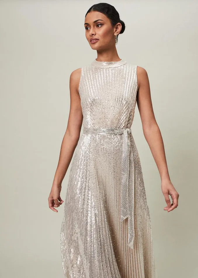 Phase Eight Dresses Simara Sequin Maxi Dress Soft Gold 8211 Women