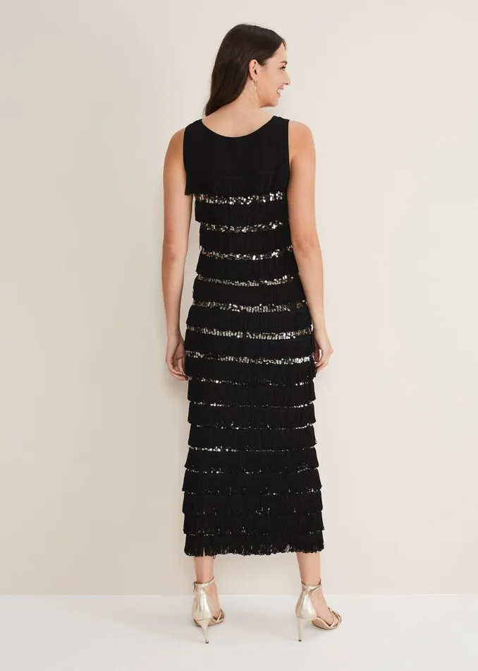 Phase Eight Dresses Sofianne Fringe Maxi Dress Blackpewter 8211 Women