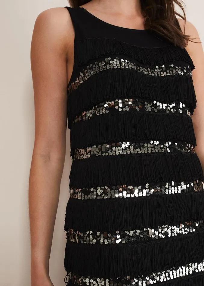 Phase Eight Dresses Sofianne Fringe Maxi Dress Blackpewter 8211 Women
