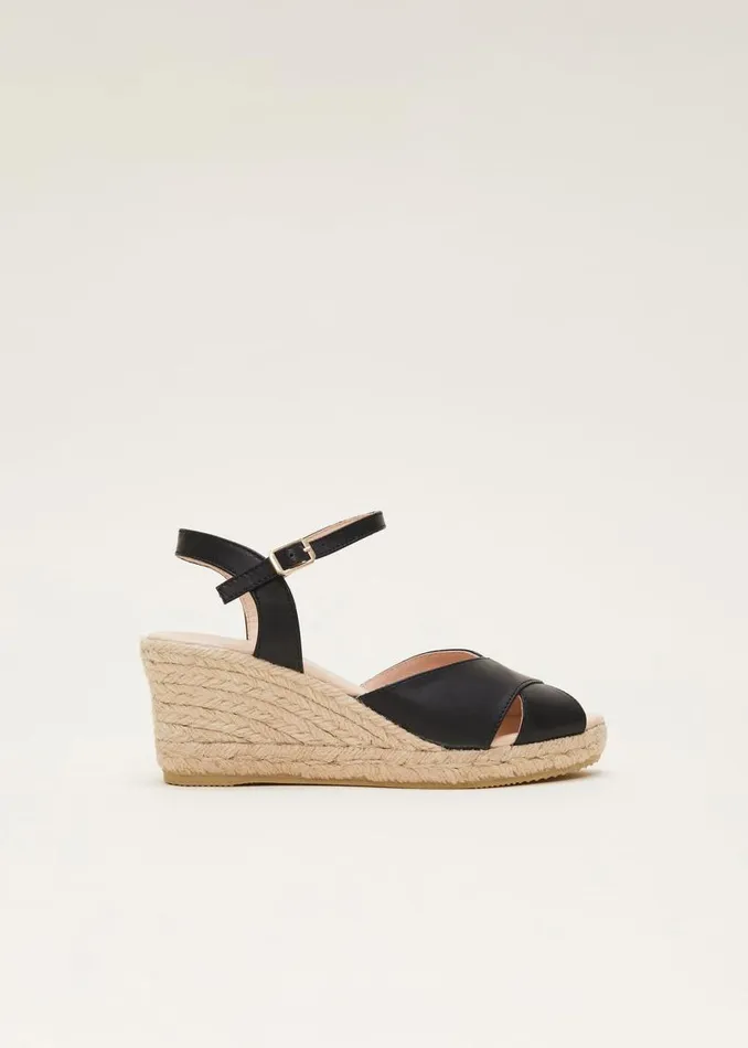 Phase Eight Heels Leather Cross Front Espadrilles Black 8211 Women